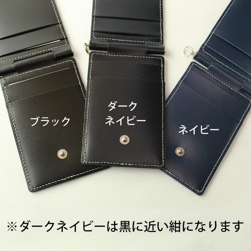 HERBE Pass Case, 4 Side Storage, Cowhide Leather, Reel Strap,