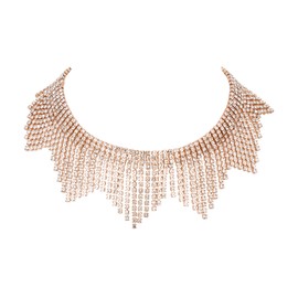 EVER FAITH Rhinestone Crystal Tassel Fringe Chain Necklace Summer Club Accessories Sparkly Choker Silver, Crystal, Rhinestone