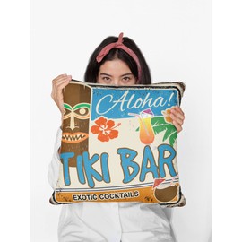 feelacle Tropical Tiki Bar Decorative Throw Pillow Covers Pillows Case Square Cushion Cover Standard Pillowcase for Sofa Couch Bedroom Patio 18x18 Inches