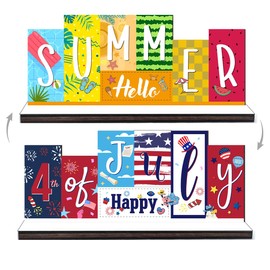 Double-Sided Summer Decorations for Home 4th of July Table Decorations Wooden Wood Table Sign Summer Home Decorations Indoor Patriotic Independence Day Memorial Day Decorations