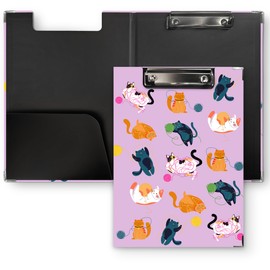QLMX Purple Cat Clipboard Folio with Storage, Cute cat Decorative Clipboard Folder, Fun Cats clipboards for Women Kids Students, Kids Cats Gifts Office School Supplies, 12.4x9.2In