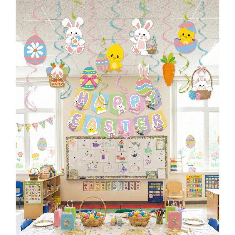 Easter Decorations Set - 18 Pcs Pre-strung Happy Easter Banners
