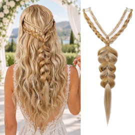 Clip in Braid Hair Extension, 24" Boho Braided Hair Piece for Women Handmade Synthetic Braided Hairpiece for Wedding Cosplay Ren Faire Festival Daily - Honey Blonde