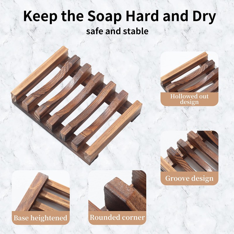 Wooden Soap Dish for Shower,Set of 2 Shower Soap Holder,Self
