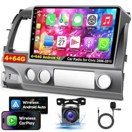 Alikali 10" Android 13 Car Stereo w/Wireless Carplay Android Auto fit for Honda Civic 2006 2007 2008 2009 2010 2011 Double Din Car Audio Receiver w/WiFi GPS Bluetooth AHD Backup Camera Mic - 4+64G