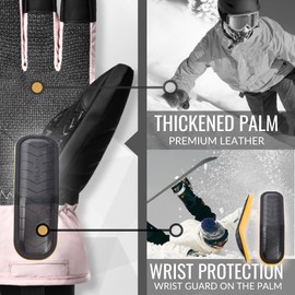 devembr Ski Gloves with Wrist Guards and Undercuff Design, Snowboarding Gloves Touchscreen, Pink, M