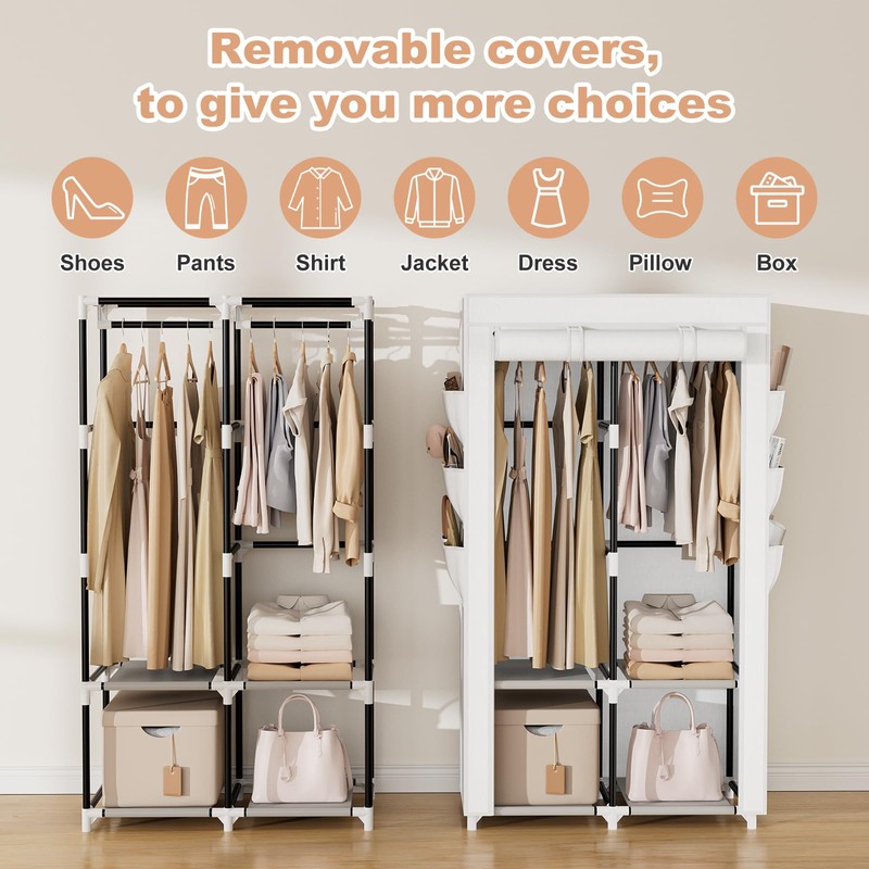 VTRIN Portable Closet Wardrobe Closet for Hanging Clothes with 4
