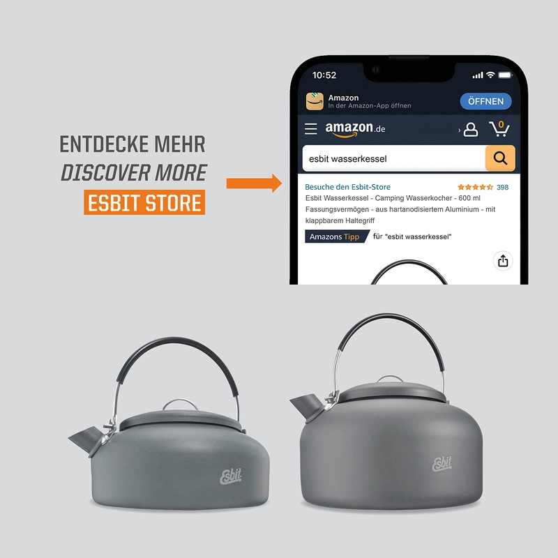 Esbit Hard Anodized Aluminum Water Kettle for Camp Stoves, 1400ml