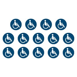 14 Stickers for Wheelchair Users, Diameter 9.5 cm, UV and Weather Resistant, ISO 7010, Sustainable, Mandatory Sign Sign (9.5 cm, Wheelchair User)
