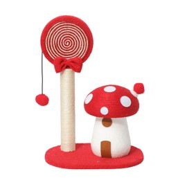 Doggie&Kittie Cat Scratching Post Cute Kitten Scratching Board Kitty Toys Mushroom Lollipop Cat Scratcher Furniture Cat Climber Climbing Tower for Indoor Cats Sisal Material (Red)