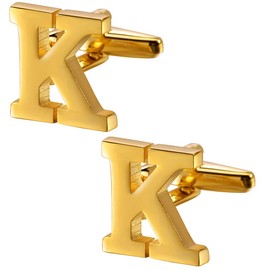 A-Z Initial Cufflink for Men, Classic 18k Gold Silver Black Letter Alphabet Monogram Cuff Links for Wedding Business Party Party, Medium, Gold Plated, no gemstone
