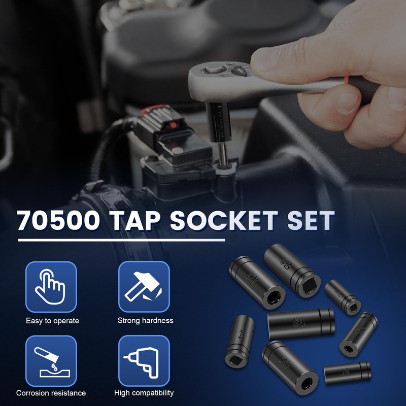 DikTalk 70500 Tap Socket Set, 8-Piece 1/4" & 3/8" Drive
