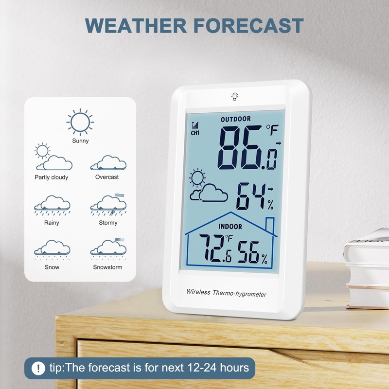 Ankilo Indoor Outdoor Thermometer Wireless Weather Stations, Accurate Digital Hygrometer