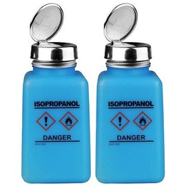 Menda 35735 One Touch Liquid Dispenser Pump Bottle, Isopropanol Printed, HCS Label, ESD Safe, 6 oz. Dissipative, HDPE/Stainless Steel, Blue (2-(Pack))