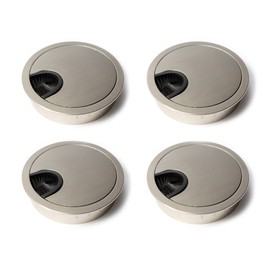 sossai® Cable Grommet/Cable Grommet/Desk Duct with Brush for Desks, Office & Worktops | Pack of 4 | KDM1-GS | Design: Brushed Steel | Diameter: 80 mm | Material: Metal