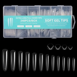 Cycullinyt XXL Round Nail Tips: 12 Sizes 240 PCS Full Cover Soft Gel Tips Fake Nails Clear Acrylic Gel Nail Tips Press On False Nail Extension for Manicure Home DIY