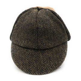 Clans Of Scotland - Deerstalker Hat – Scottish Traditional - Harris Tweed - Two Peaks and Ear Flaps - Autumn Spring Winter Dark Brown Herringbone - Single Piece (XXL)