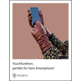 AKAROA ESTD 2019 BEA Women’s Leather Gloves, Italian Hair Sheepskin, Touchscreen Function, Knitted Lining with 50% Cashmere and 50% Wool, 4 Sizes S - XL (Bea) - Cognac, size: m