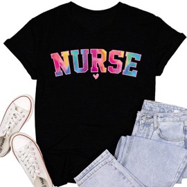 SUWATOIN Nurse Shirts for Women Funny Nurse Life Short Sleeve Nurse Week Tee Top Black