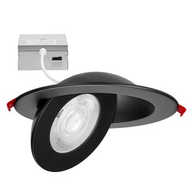 Maxxima 6 in. Rotatable Ultra-Thin Recessed LED Floating Gimbal Downlight, 1100 Lumens, 5 CCT Selectable 2700K/3000K/3500K/4000K/5000K, Dimmable Black Trim, 90 CRI, IC Rated, Junction Box Included