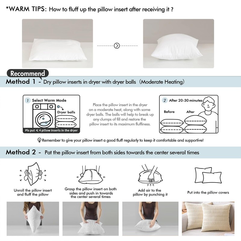 MIULEE 12x20 Pillow Inserts, Fluffy Down Alternative Filling Pack of