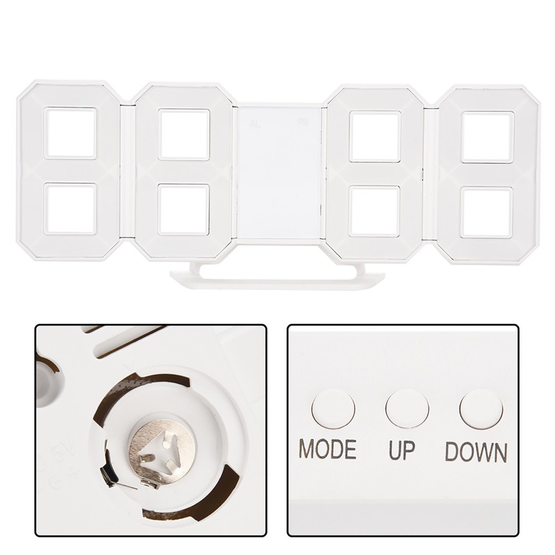 Multi Function Large 3D LED Digital Wall Clock Alarm Snooze