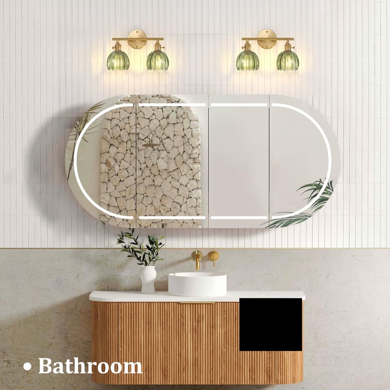 Shenmoyl Bathroom Light Fixtures, 2-Light Brass Vanity Wall Light Over