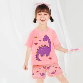 LXKA Kids Summer Pyjamas Short Set Girls Dinosaur Pjs Toddler Children Clothes Nightwear Cotton Crew Neck 2 Piece Sleepwear Outfit Age 7-8 Years