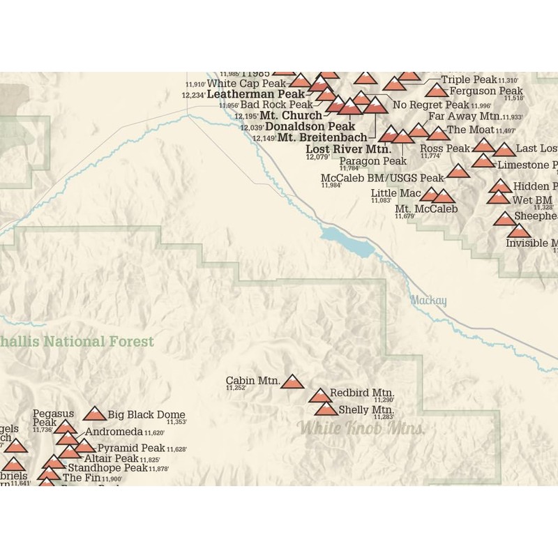 Idaho 11ers Checklist Map 18x24 Poster (Tan)