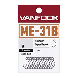 Vanfook ME-31B Minnow Experthook Single Hooks, Medium Wire Inline Eye for Minnow & Jerkbait Lures, Stealth Black, Size 8, Pack of 16, Japanese