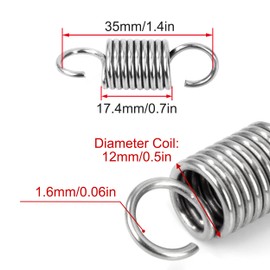 GUNGY Zugfedern mit Haken Edelstahl Zugfeder Spannfeder 35mm Außendurchmesser 12mm Drahtdurchmesser 1,6 mm Hakenwinkel 90 Grad Maximale Zugkraft 6,4kg 1,6x12x35mm 4 Stück