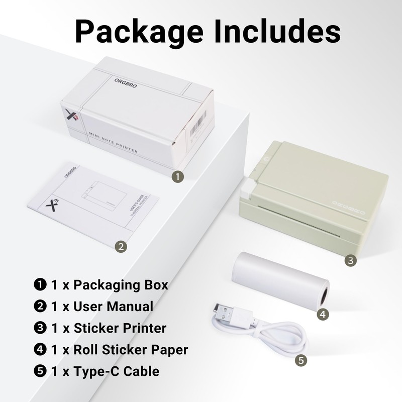 ORGBRO Sticker Printer, X3 Mini Bluetooth Printer Supports 2-3 Inch