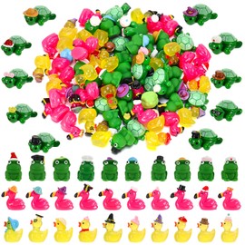 GGSTDDUP 80 Pcs Mini Resin Animals, Tiny Ducks Miniature Flamingo Figurines