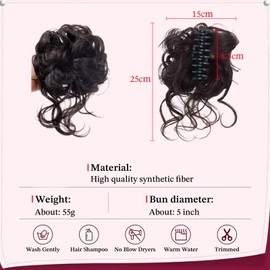 Nevoluxer Natural Hairpiece Clip-in - Synthetic Real Hair Accessories Bun Ponytail Extension Claw Clip Curly Wavy Synthetic Messy Updo Bun Hair Scrunchies for Women