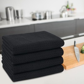 VIVOTE Microfibre Tea Towels, 40 x 60 cm, Black Kitchen Towels, Soft and Absorbent Premium Tea Towels for Cleaning Kitchen (Pack of 4)