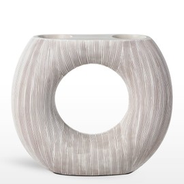 Torre & Tagus White Donut Vase for Flowers - 9 Inch Tall Textured Vases for Centerpieces with 2 Openings, Sculptures Home Decor & Abstract Sculptures Home Decor for Shelf Decor Aesthetic (Alma)