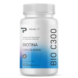 Primetech Nutrition Biotina Colágeno 120 Cápsulas 300 Mcg Suplemento Bio C300 Alta Pureza Fortalece Piel Cabello Uñas Sabor
