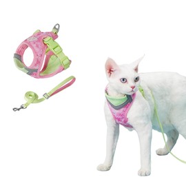Touchdog Lightweight Cat Harness & Lead Set, Ultra Lightweight, Breathable Mesh, Reflective Stripes, Anti-Escape Design, Suitable for Small to Medium Cats, Night Walks, (Candy Pink, M)