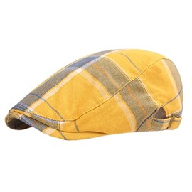 Lifup Unisex Flat Cap Checked Cotton Summer Flat Hat, yellow
