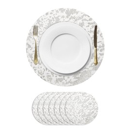 sourcing map 8Pcs Silver Tone Disposable Round Placemats, 33cm/13" Metallic Glitters Foil Thin Mesh Table Mats Pressed Foil Table Doilies Decor for Party Weddings Christmas Thanksgiving