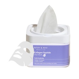 Mary&May Collagen Peptide Vital Mask 30 Sheets – Daily Anti-Ageing Sheet Mask, Firming & Elasticity, Hydrolysed Collagen + 6 Peptides, Pull-Out Tub with Tweezers, Vegan Korean Skincare, Hypoallergenic