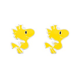 Peanuts 925 Sterling Silver Womens Woodstock Snoopy Enamel Stud Earrings