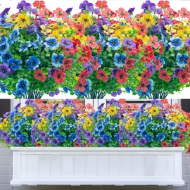 DRT DERUITAI Artificial Flowers for Outdoors,20 Bundles UV Resistant Faux Fake Outdoor Flowers No Fade Plants Plastic Shrubs for Home Indoor Outside Decor(Mix Color)