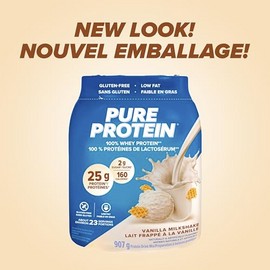 Pure Protein Whey Powder - High Protein (25 g/scoop), Low Sugar (2 g/scoop), Gluten Free - Fast-Acting Formula, Vanilla, 907g
