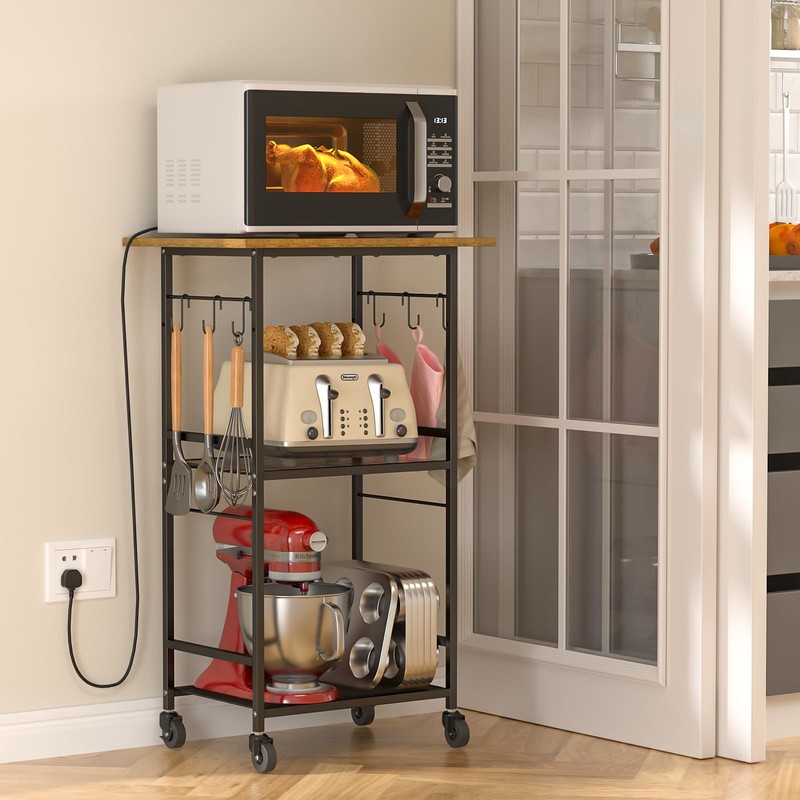 ThreeHio Rolling Kitchen Microwave Cart, 3 Tier Microwave Table Stand