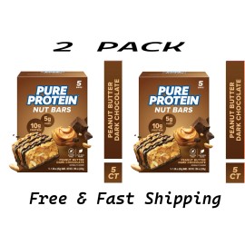 Pure Protein Nut Bars,High Protein,Peanut Butter Dark Chocolate, 5 Ct(PACK OF 2)