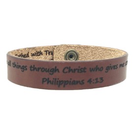 Genuine Cowhide Leather Engraved Scripture Verse Bracelets Philippians 4:13 - I can do all things | Choose your color