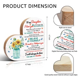 Haizct To My Daughter Never Forget That I Love You Wooden Heart Plaque Sign, Daughter Birthday Gifts from Mom Dad, Inspirational Quote Graduation Gifts for Daughter, Christmas Desk Ornament Gifts