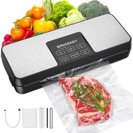 SPACEKEY Vacuum Sealer Machine, 85Kpa Food Vacuum Machine, Food Vacuum Sealer with Bag Roll Storage Space, Dry&Moist Modes, Pulse Function, Built in Cutter, Bag Roll included, Silver