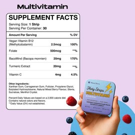 HolyStrips Multivitamin – Fast-Dissolve Berry-Flavored Energy & Immunity Strips | Vegan, Sugar-Free, Daily Nutritional Support for Adults